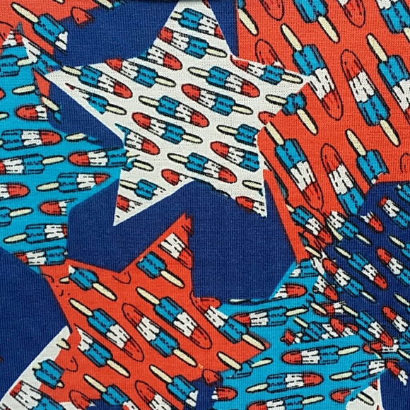 LuLaRoe Bombpops Stars Irma Short Sleeve Shirt XXS Red White Blue Patriotic July - Picture 3 of 5